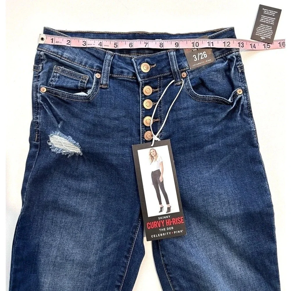 Celebrity Pink‎ The Deb Curvy Hi-Rise Skinny Jeans Dark Wash Distressed 3/26 NEW